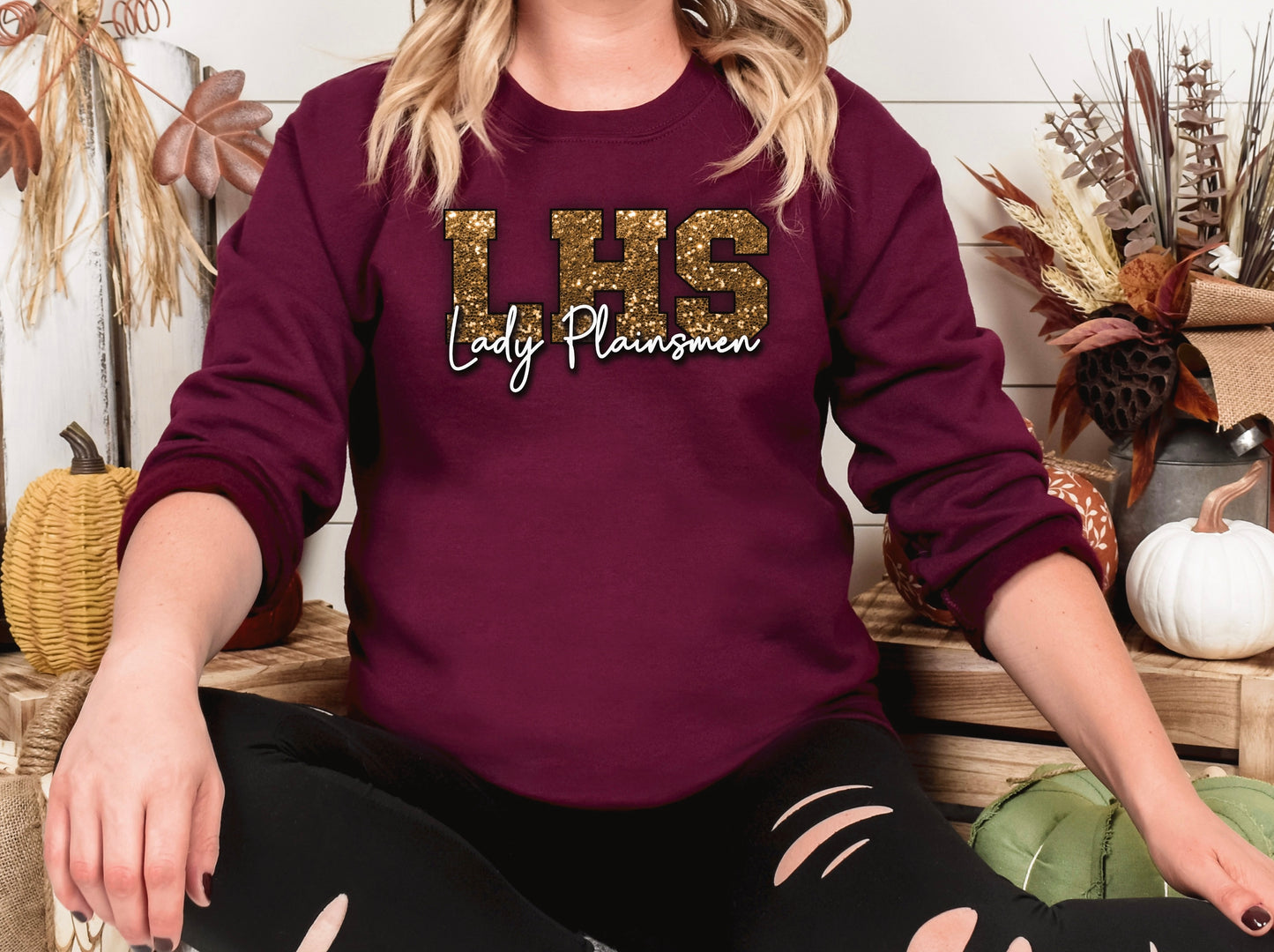 LHS Lady Plainsmen Faux Glitter Spirit Hoodie or Crewneck