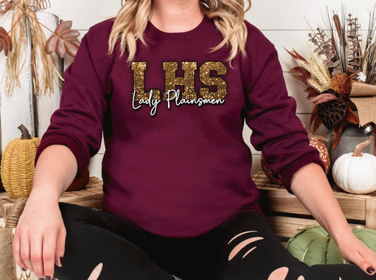 LHS Lady Plainsmen Faux Glitter Spirit Hoodie or Crewneck
