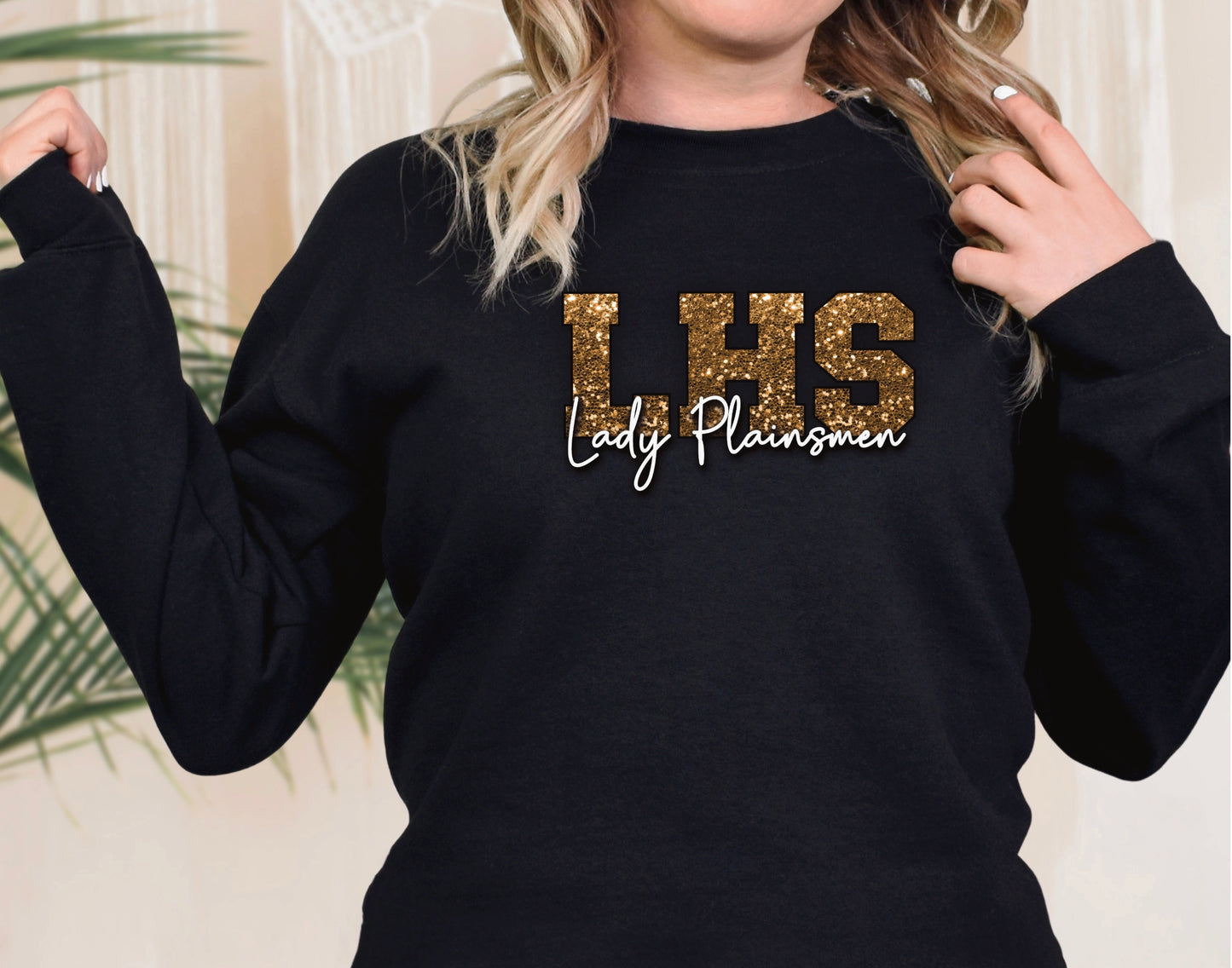 LHS Lady Plainsmen Faux Glitter Spirit Hoodie or Crewneck